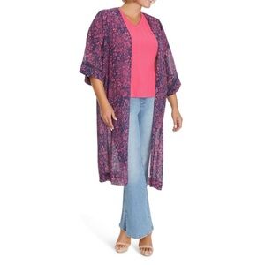 Jessica Simpson Pink and Blue Floral Kimono Duster